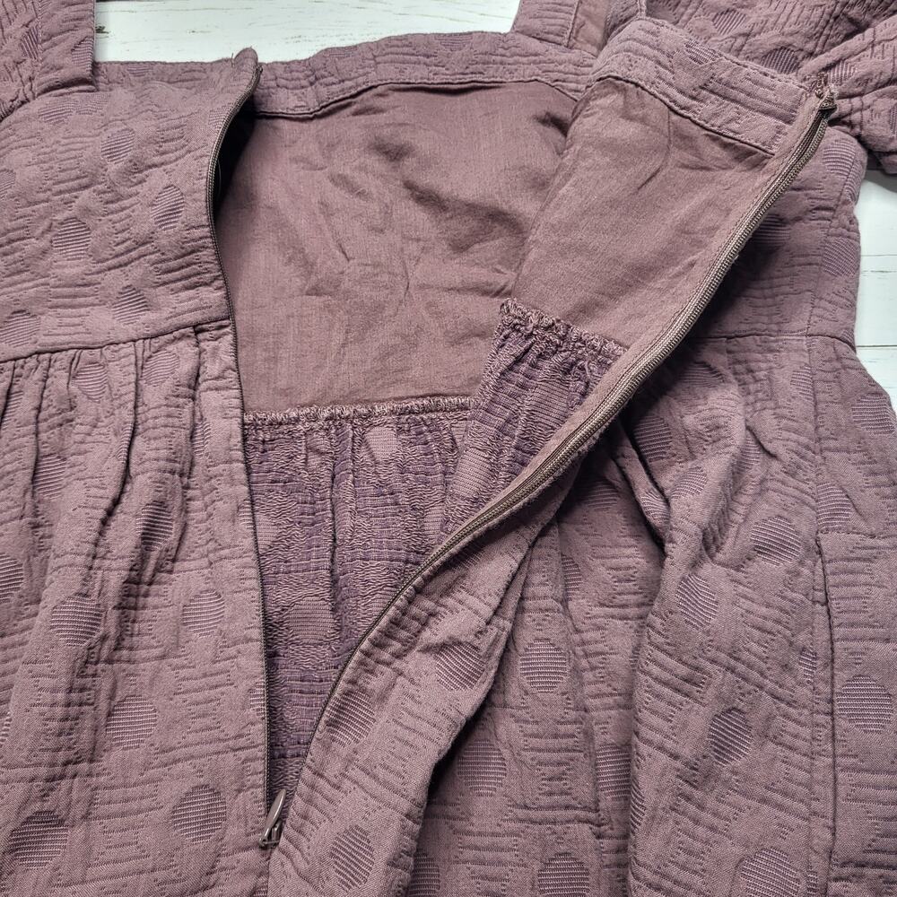 Madewell Floral Quilted Puff Sleeve Mini Dress Purple Jacquard Square Neck Large - Picture 8 of 10